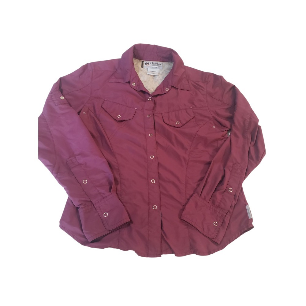 Columbia Titanium Long Sleeve Button Up Lined Top Womens Maroon Size S Packable